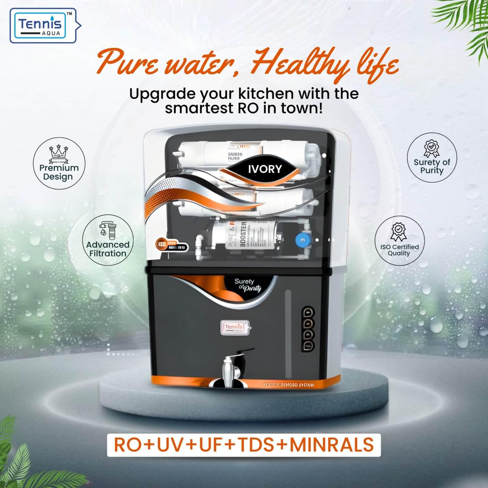 Tennis Aqua - IVORY Model RO Water Purifier - RO+UV+UF+TDS+Mineral